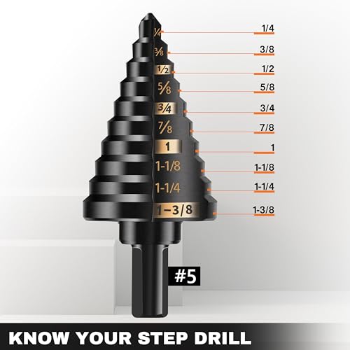 KSEIBI #5 HSS Step Drill Bit Set 1/4-1 3/8" with 3/8 Shank - Black Oxide Finish for Metal, Wood, Plastic Drilling - Durable, Precision Multi-Sized Bits with 3-Flat Shank 575055 - size: #5 (1/4-1 3/8 inch)