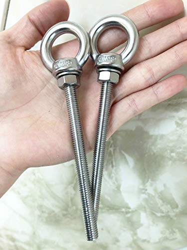 Shoulder Eye Bolt, 4 Pack M8 Stainless Steel Eye Bolts 4" Heavy Duty EyeBolts Screws in Eye Hooks with Washer and Nuts for Lifting and securing Cables Wires, Long Shank Thread Length 100mm - color: 4 pcs