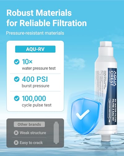 AQUA CREST RV Inline Water Filter, Garden Hose & Camper Water Filter - style: 4-Pack Filters with 2 Hose Protectors