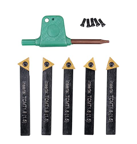 Accusize Industrial Tools 1/4'' by 2'' Oal 5 Pc Indexable Turning Tool Set with Tcmt1.8(1.5) Carbide Inserts, 2380-5022 - size: 1/4 in