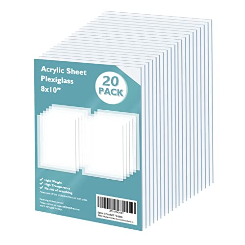 Egofine Plexiglass Sheets Acrylic Sheets 20 Pack of 8x10’’ 0.04 Thick Clear Plastic Cast Transparent Plexi Glass for Crafting Projects, Replacement Picture Frame Glass, DIY Display, Easy to Cut - color: Clear, size: 8x10"
