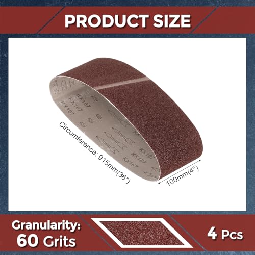4 Pcs Sanding Belts 4 x 36 Inch 60 Grit Aluminum Oxide - size: 4 x 36 Inch(60 Grits)