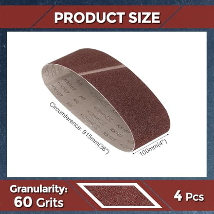 4 Pcs Sanding Belts 4 x 36 Inch 60 Grit Aluminum Oxide - size: 4 x 36 Inch(60 Grits)