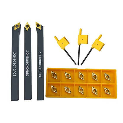 Mini Lathe Cutting Inserts DCMT21.51 Carbide Inserts with Boring Bar for Steel - color: 3pcs tool holders + dcmt21.51
