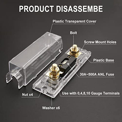 BAOMAIN 1-Pack 200A ANL Fuse Holder Kit Gold-Plated for Car Audio 12V - style: 200 Amp.