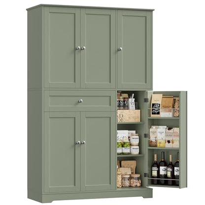HOSTACK 68" Tall Kitchen Pantry Storage Cabinet with Doors & Shelves, Green - color: Sage Green