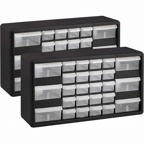 Akro-Mils 26-Drawer Plastic Drawer Storage Cabinet for Garage Organization, Bead Organizer, Building Bricks Storage, Teacher Toolbox, Makeup Organizer, 20-Inch W x 6-Inch D x 10-Inch H, 10126 Black - color: Black, size: 26 Drawer, style: 2 pack