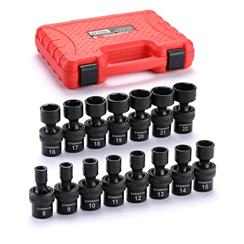 CASOMAN 15 PCS 3/8" Drive Standard Universal Impact Socket Set, 6-Point, Metric, 8mm - 22mm - size: 15 PC Metric 3/8" Dr. (Shallow)
