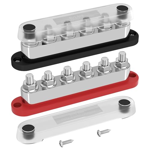 DAIERTEK 600A Power Distribution Block 12V Bus Bar Terminal Block 6 x 3/8" Terminal Studs 12 Volt Marine Bus Bar with Cover Positive & Negative for Automotive Car Boat Solar System - color: BB600-T6M10-C-RB
