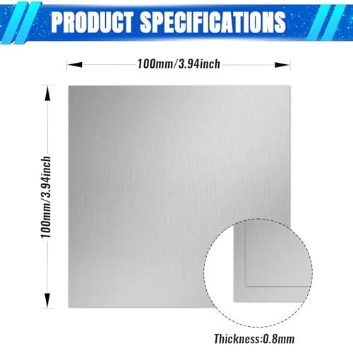 0.8mm Stainless Steel Sheet 4x4 Inch, 430 Magnetic Stainless Steel Plate, 20 Gauge Metal Sheet for Wall, DIY, Crafts, Jewelry, Electrical Repair (2 Pack) - size: 4" x 4"-20 Gauge(0.8mm)