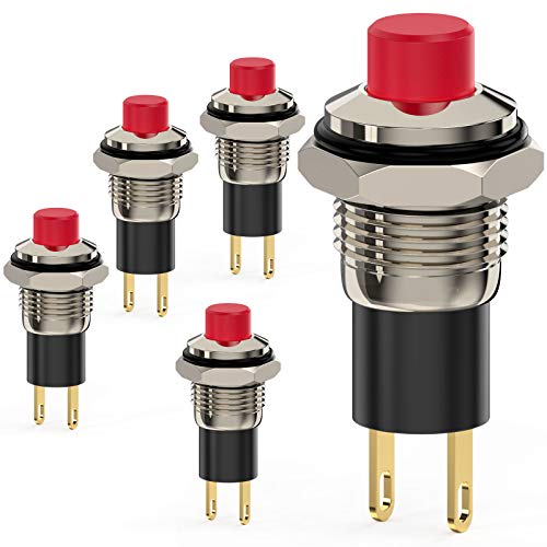 Push Button Switch, Self-Locking Mini Switches Latching 10mm Round DC24V 0.5A Black Cap 5PCS - style: red