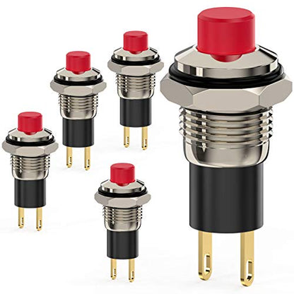 Push Button Switch, Self-Locking Mini Switches Latching 10mm Round DC24V 0.5A Black Cap 5PCS - style: red