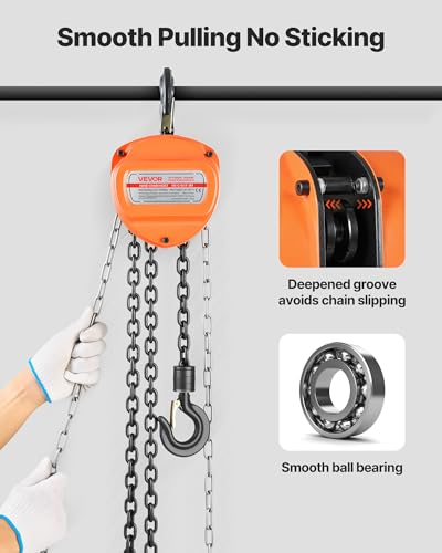 VEVOR Hand Chain Hoist, 1/2 Ton 1100 lbs Capacity, Manual Chain Block with Upgrade G80 Galvanized Chain, 10 ft Lifting Height, Heavy Duty Pulley Hoist for Garage Warehouse Automotive Machinery, Orange - size: 1/2T 10FT