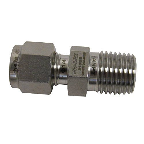 316 Stainless Steel Compression Fitting, 1/4" Tube x 1/4" NPT Male Connector, Twin Ferrule Leak-Resistant Tube Adapter for High-Pressure Applications, ASME B1.20.1 Compliant