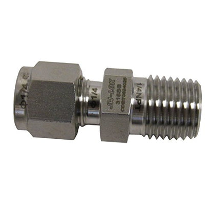 316 Stainless Steel Compression Fitting, 1/4" Tube x 1/4" NPT Male Connector, Twin Ferrule Leak-Resistant Tube Adapter for High-Pressure Applications, ASME B1.20.1 Compliant