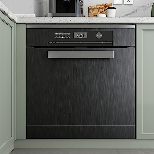 Livelynine 15.8X197 Black Stainless Steel Peel and Stick Contact Paper for Countertops Appliances Kitchen Cabinet Wallpaper Waterproof Brushed Metal Vinyl Wrap for Fridge Refrigerator Laminate Sheet - size: 15.8"W x 197"L