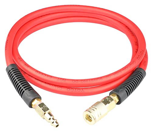 YOTOO Hybrid Lead-in Air Hose 1/4-Inch by 6-Feet 300 PSI Heavy Duty, Lightweight, Kink Resistant, All-Weather Flexibility with Bend Restrictors, 1/4" Industrial Quick Coupler and Plug, Red - size: 6 FT