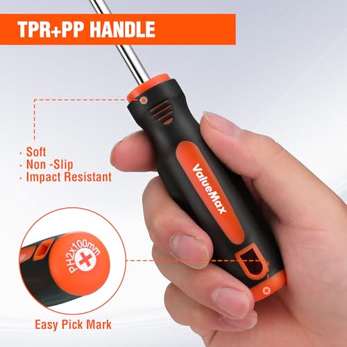 ValueMax 6-Piece Magnetic Screwdriver Set, 3 Phillips and 3 Flat Tip Screwdrivers, Non-slip Handle Screw Driver Set Kit - style: 6 PCS