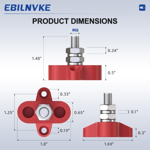 Bus Bar 12V 250A Power Distribution Block Single 5/16"(M8) Studs - size: 250A 1 x 5/16(M8) Stud
