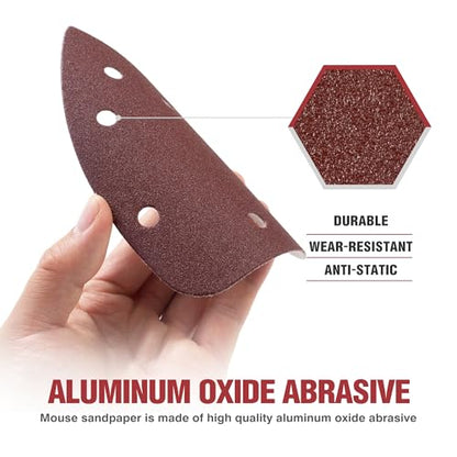 S SATC 60 PCS Mouse Sander Sandpaper 6 Holes Detail Sander Sandpaper Palm Sander Paper Hook and Loop Mouse Sanding Pads Assorted 60/80/100/120/180/240 Grit - style: 60PCS 6 Hole 60/80/100/120/180/240 Grit