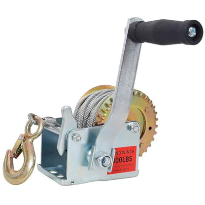 800 LBS Hand Winch with 32.8 FT Steel Cable, Heavy Duty Manual Hand Crank Winch, Two-Way Ratchet Boat Trailer Winch with 3.1:1 Gear Ratio for Boat, ATV, UTV, Trailer & Utility Pulling