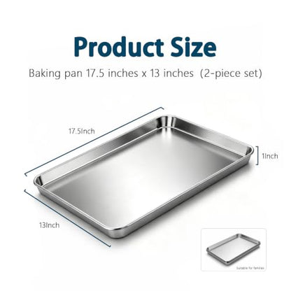 17.5×13 Inch Stainless Steel Baking Sheet, 2 Pack Heavy Duty Oven Pan