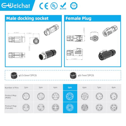 LP12 5PIN Industrial Waterproof Connector IP68 Quickly Plugging Aviation Connector Solder-Assembly M12 5PIN Circular Connector Fast Release Electrical Connector Female Plug&Male Socket - size: 5 Pin, style: Female Plug / Male Socket