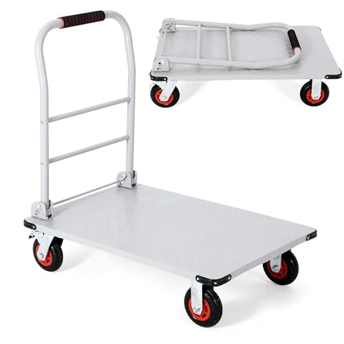1800LBS Heavy Duty Platform Truck Cart, 36"X24" Foldable Utility Push Cart with 6" Swivel Brake Wheels, Steel Flatbed Moving Dolly for Warehouse, Garage, Groceries & Workshop,Silver&Orange - color: Silver With Orange Wheels