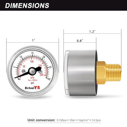 Mini1 Inch Pressure Gauge, 0-30 Psi Air Gauge, Lead-Free.Stainless Steel Case, 1/8" NPT Back Mount, Pressure Gauge for Water Air Pressure Test - size: 0-30 PSI, style: Back Mount