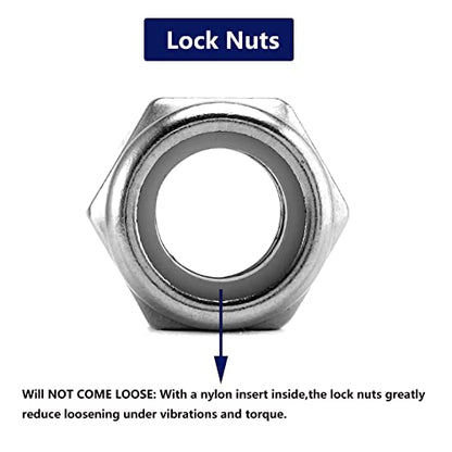 1/4-20 Nylon Insert Hex Lock Nuts 100Pcs 304 Stainless Steel Locknuts, Hex Drive, Bright Finish, by SG TZH - size: 1/4-20