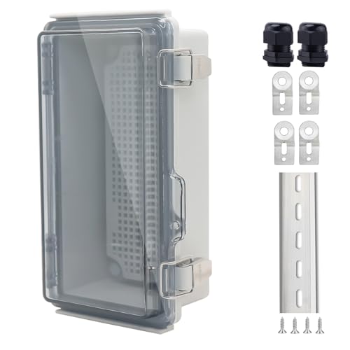 IP67 Waterproof Junction Box, ABS Plastic Electrical Enclosure with Stainless Steel Latch, Hinged Cover Electric Box with Mounting Plate, Wall Brackets & Cable Glands 200x100x70mm - color: Clear, size: 7.9"x3.9"x2.8"