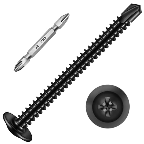 Mywish 100Pcs #8×2" Black Self Tapping Screws for Metal, 410 Black Metal Screws Oxide Stainless Steel Truss Head Self Drilling Screws High-Strength - color: Black, size: #8x2" (100 pcs)
