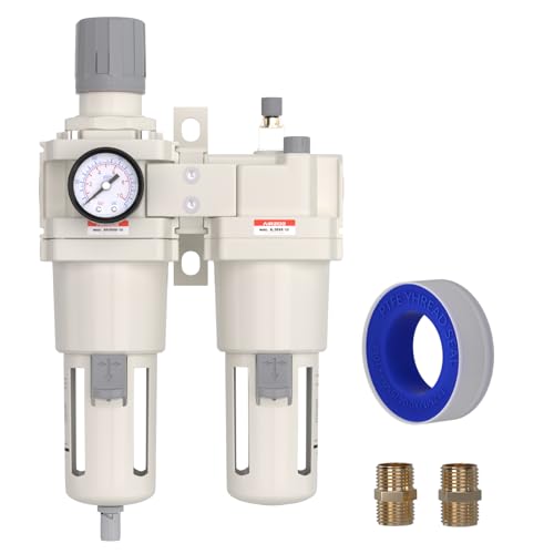 AIRZOE 1" NPT Air Filter Regulator Lubricator Combo AC5010-10 - color: Semi-auto Drain / White, size: 1"NPT