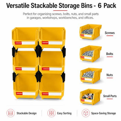 6 Pack Stackable Plastic Parts Bins, 5x4x3 in, Yellow - color: Yellow-6 Pack, size: 5"x4"x3"