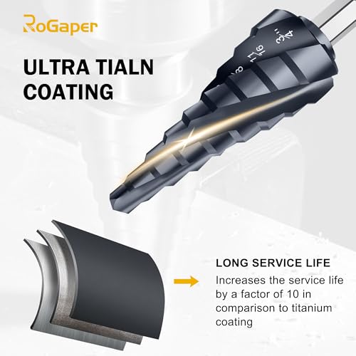 M35 Four Spiral Flute Cobalt Step Drill Bit, 1/4"-3/4" Wear-Resistant TiAlN Coated Four-Flute Step Bit, 1/4" Hex Shank Unibit Step Bit for Metal, Stainless Steel, Aluminum, Wood, Plastic - style: Four Flute-1/4-3/4