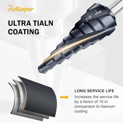 M35 Four Spiral Flute Cobalt Step Drill Bit, 1/4"-3/4" Wear-Resistant TiAlN Coated Four-Flute Step Bit, 1/4" Hex Shank Unibit Step Bit for Metal, Stainless Steel, Aluminum, Wood, Plastic - style: Four Flute-1/4-3/4