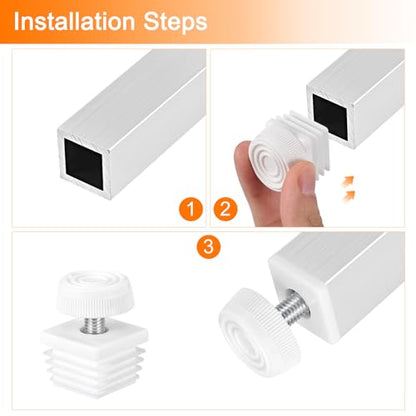 uxcell Furniture Leveling Feet, 16 Sets 30 x 30mm - Square Insert Furniture Adjustable Leveler, M8 Thread Nut Pipe Plug Blanking End Caps Insert (White) - size: 30 x 30mm