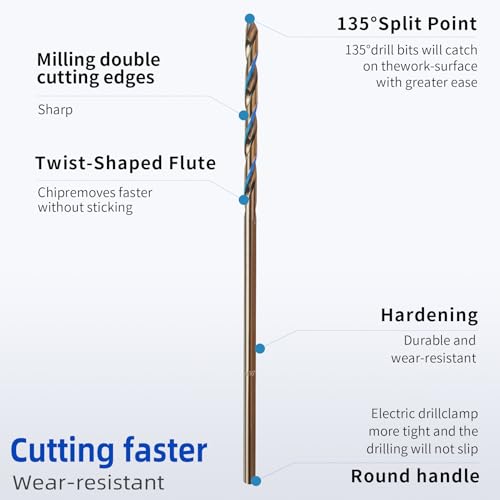Cobalt Drill Bit 1/16" Twist Drill Bits, M35 High Speed Steel Jobber Length Drill Bit, 135 Degree Tip for Hard Metal, Stainless Steel, Cast Iron with Index Storage Case, Pack of 10 pcs - size: 1/16 in(10pcs)