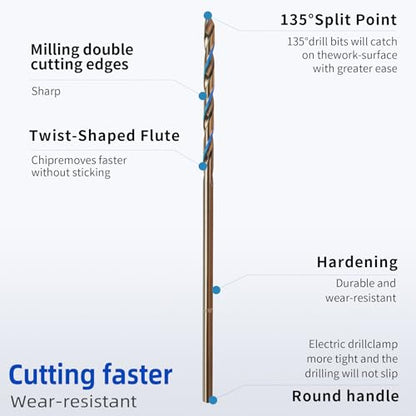 Cobalt Drill Bit 1/16" Twist Drill Bits, M35 High Speed Steel Jobber Length Drill Bit, 135 Degree Tip for Hard Metal, Stainless Steel, Cast Iron with Index Storage Case, Pack of 10 pcs - size: 1/16 in(10pcs)