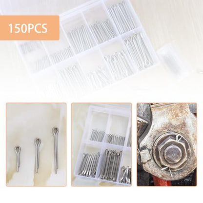 150 Pcs 304 Stainless Steel Cotter Pins Assortment Kit