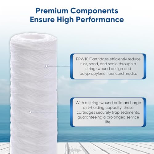 PUREPLUS 5 Micron 10"x2.5" Whole House String Wound Sediment Filter 4 Pack - size: 4 Count (Pack of 1)