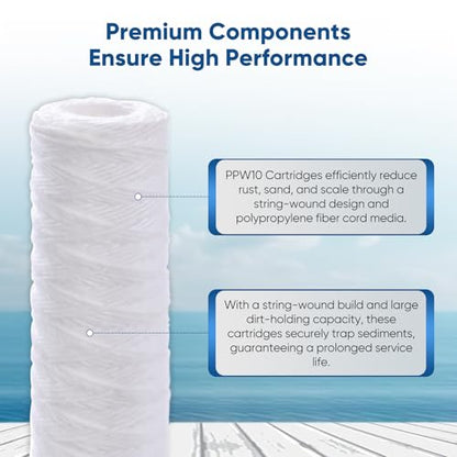 PUREPLUS 5 Micron 10"x2.5" Whole House String Wound Sediment Filter 4 Pack - size: 4 Count (Pack of 1)