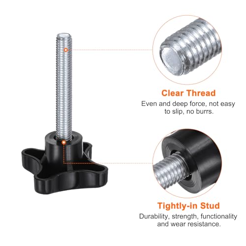 HARFINGTON 2pcs Star Knobs M10 x 55mm Male Thread Plastic 4-Star Stud Knob Hand Tightening Clamping Screw Replacement Threaded Handle, Black - size: M10 x 55mm