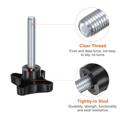HARFINGTON 2pcs Star Knobs M10 x 55mm Male Thread Plastic 4-Star Stud Knob Hand Tightening Clamping Screw Replacement Threaded Handle, Black - size: M10 x 55mm