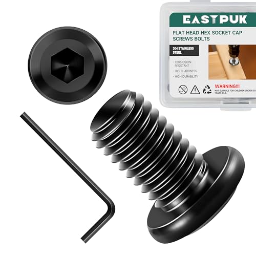 20Pcs M5-0.8 x 8mm Flat Head Socket Cap Screws Bolts 304 Stainless Steel Black Zinc Plated Furniture Bolts, Fully Threaded M5 Bolt with Hex Spanner - size: M5 x 8mm