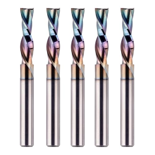 SpeTool 5PCS Downcut Spiral Router Bit 1/4 Inch Shank with TAC Coated 1/4 Inch Cutting Diameter 1 inch Cutting Length, Solid Carbide CNC Router Bits Set Woodworking Engraving - size: 1/4"Dia-1"CL, style: DOWN CUT