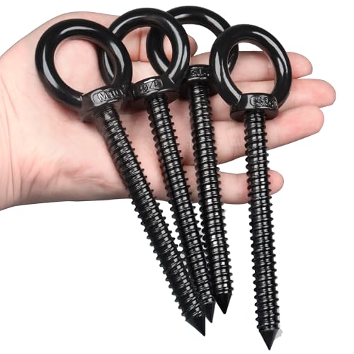 OHIYO 5.5 Inch Heavy Duty Eye Hooks M10 Self Tapping Eyelet Screw Load Capacity 750LBS Heavy Duty Screw in Eye Hooks for Hammock Stand, Swing Chair, Yoga, Heavy Indoor & Outdoor Uses (Black) - color: Black, size: 5.5 inch