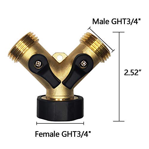 HQMPC 2-Way Garden Hose Splitter - 3/4" Female & 2 Male, 2 Pcs - size: 3/4" BL