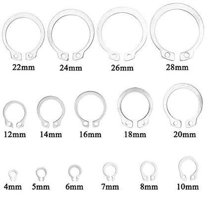 330Pcs 15-Size Metric 304 Stainless Steel External Circlip Snap Retaining Clip Ring Assortment Kit - 4mm to 28mm