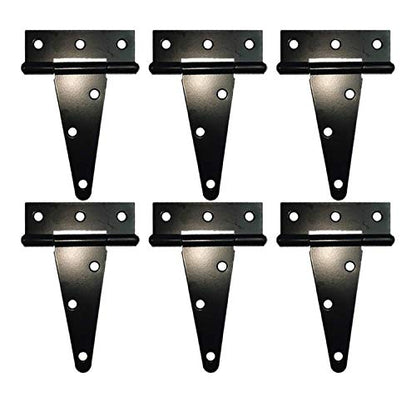 HLMOptimo Heavy Duty T Hinge Tee T Strap Shed Gate Barn Fence Door Hinge Wrought Rustproof Black (6 pcs, 4 inch) - size: 4 Inch, style: 6 pcs